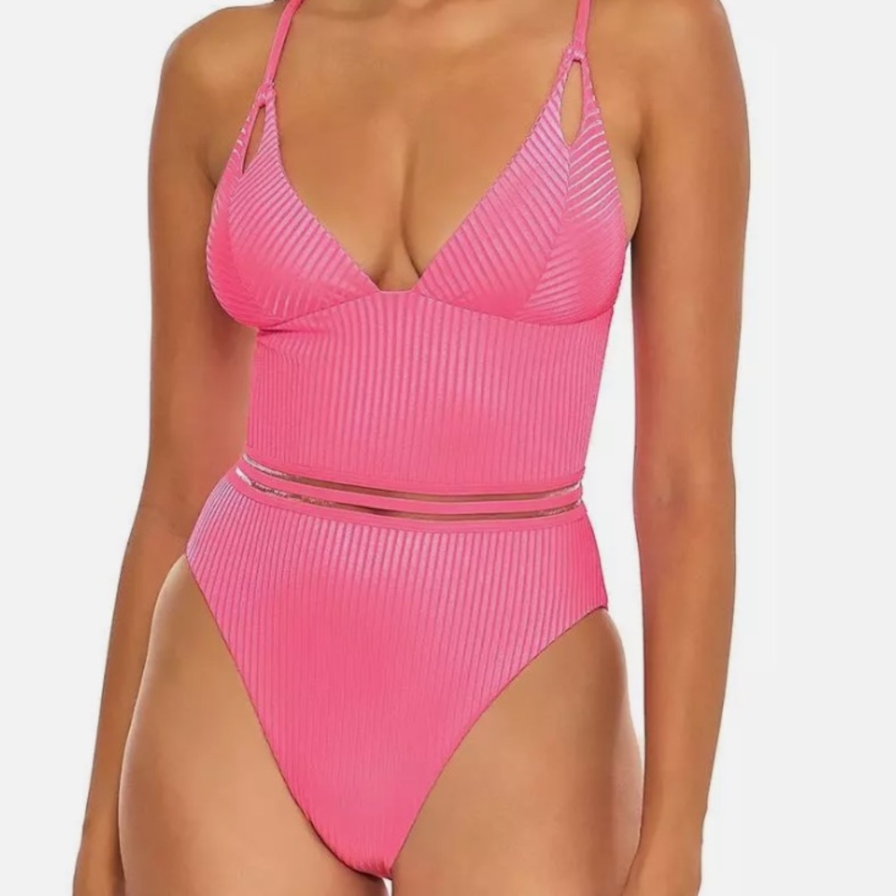 Isabella Rose NWT Queensland high leg neon Barbie pink one piece swimsuit - Picture 3 of 11